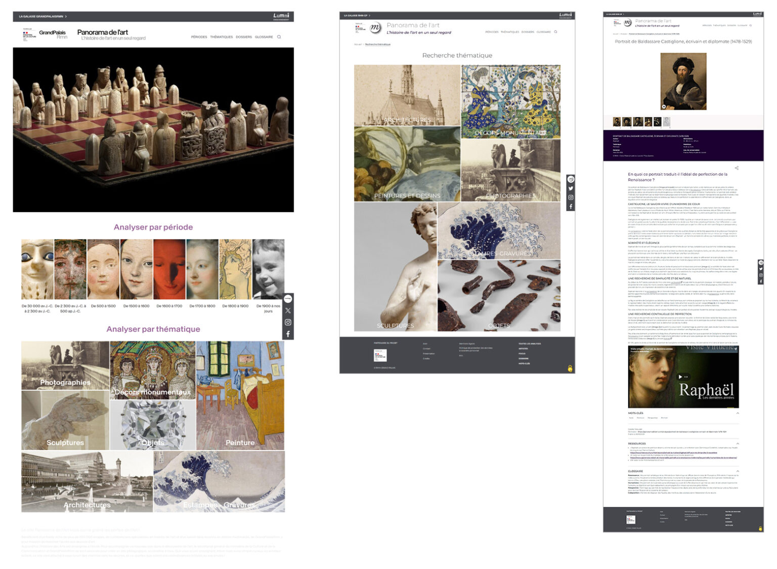 ecrans du site internet Panorama de l'Art
